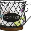 YINMIT K Cup Holder Organizer, Rustic Coffee Pod Holder Organizer, 35 Kcup Holder for Counter with HandleLarge Capacity Black Wire Coffee Capsule Basket for Kitchen Office Desktop (Circular Grid)