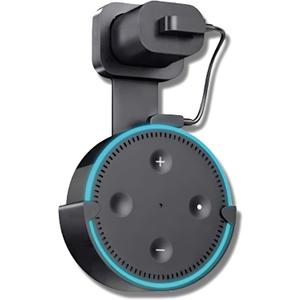 Sintron Wall Mount Holder for UK Google Mini & Dot 2 - Smart Home Outlet Wall Mount Stand for Dot 2nd Generation Speaker Holder with Charging Cord Cable, Space Saving Accessories Without Messy Wires (Black)