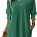 Dokotoo Womens Dresses 2025 Spring 3/4 Sleeve Fashion Dresses Crewneck Casual Mini Dress with Pockets S-XL (Green, M)