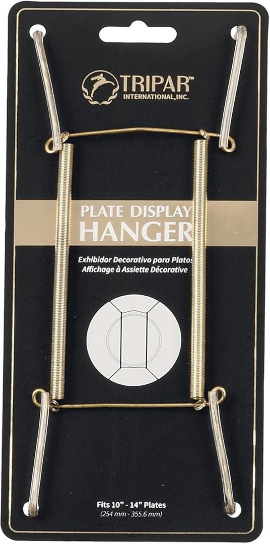 Tripar Wall Plate Hanger, Brass Wire (10-14 Inch) - Durable, Flexible Coils Conform to Most Plates - Holds Up to 2lbs on Wall - Features Clear Coated Vinyl Tips and Sleeves to Prevent Scratches.