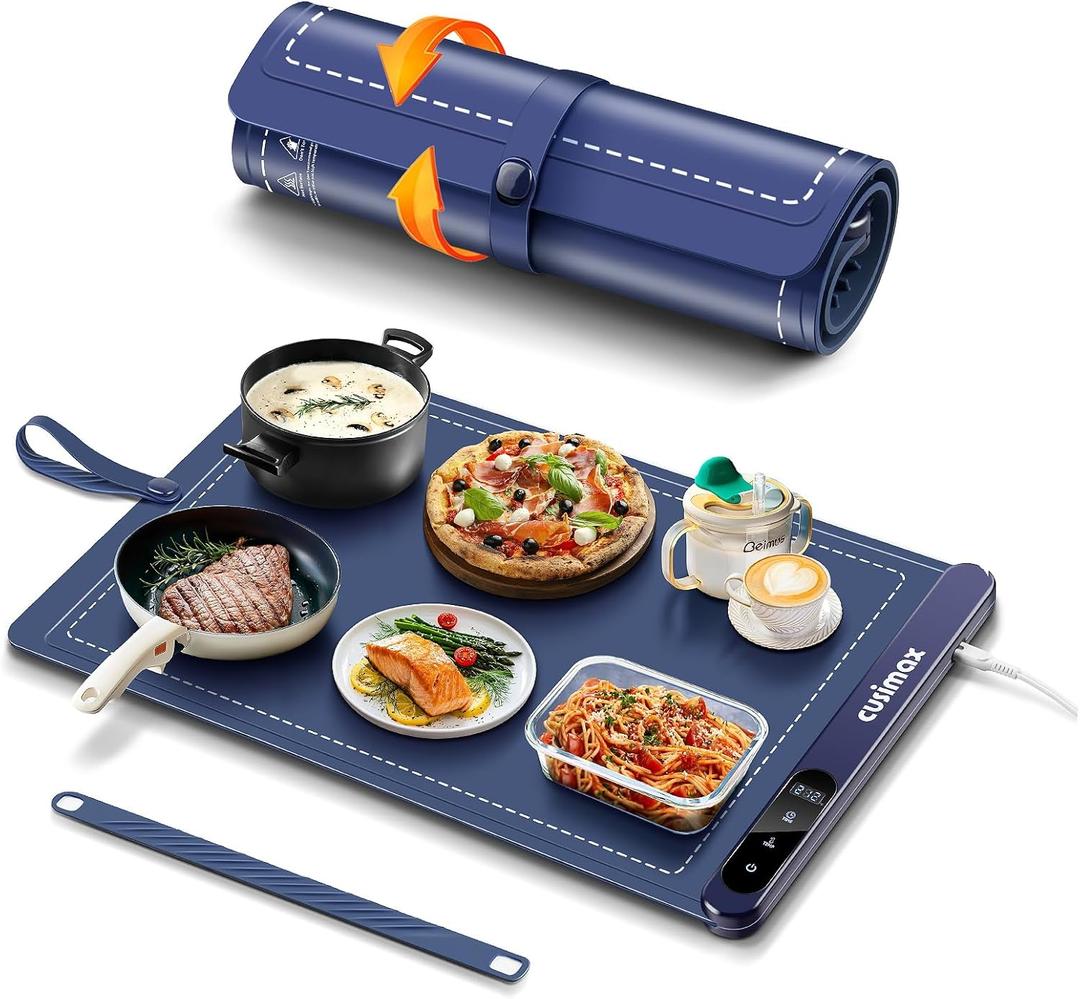 Food Warming Mat,Full Surface Graphene Heating Electric Warming Tray,6 Tempe-Settings & 1-6Hr Auto Shut-Off,Foldable Food Heating Mat,Food Warmer Trays for Chafing Dishes Navy Blue