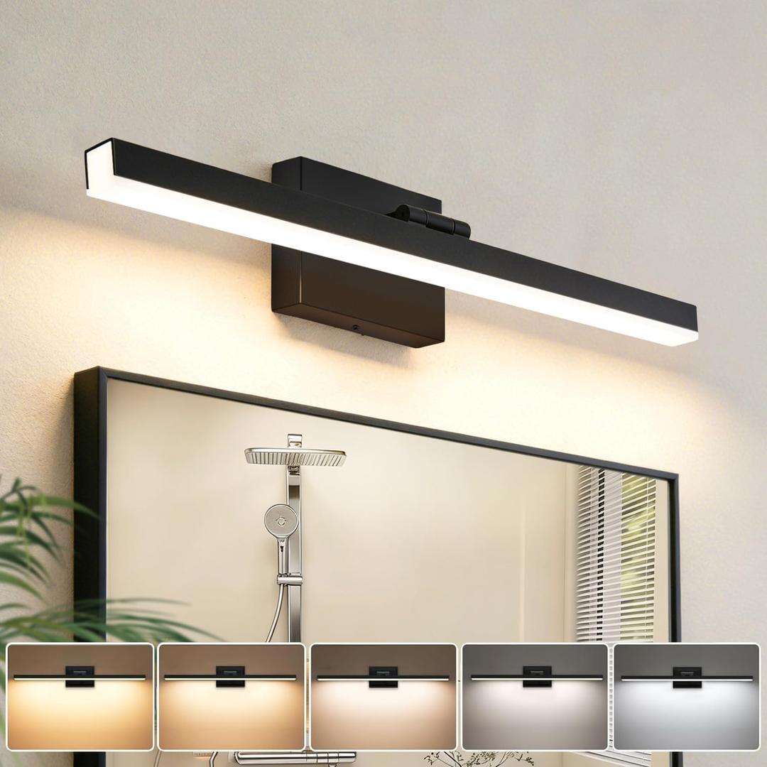 IZORRO Modern Bathroom Vanity Light 24 inch, Rotatable, 16W Dimmable Led Bathroom Light Fixture Over Mirror, Black Vanity Light Bar (5 Color Temperature)