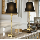 33'' Tall Vintage Table Lamp Set of 2, Candle Stick Buffet Lamps with Gold Leaf Finish and Black Linen Shades, 3-Way Dimmable Bulbs Included, Nightstand Lamps for Living Room Bedroom Dinning Entryway
