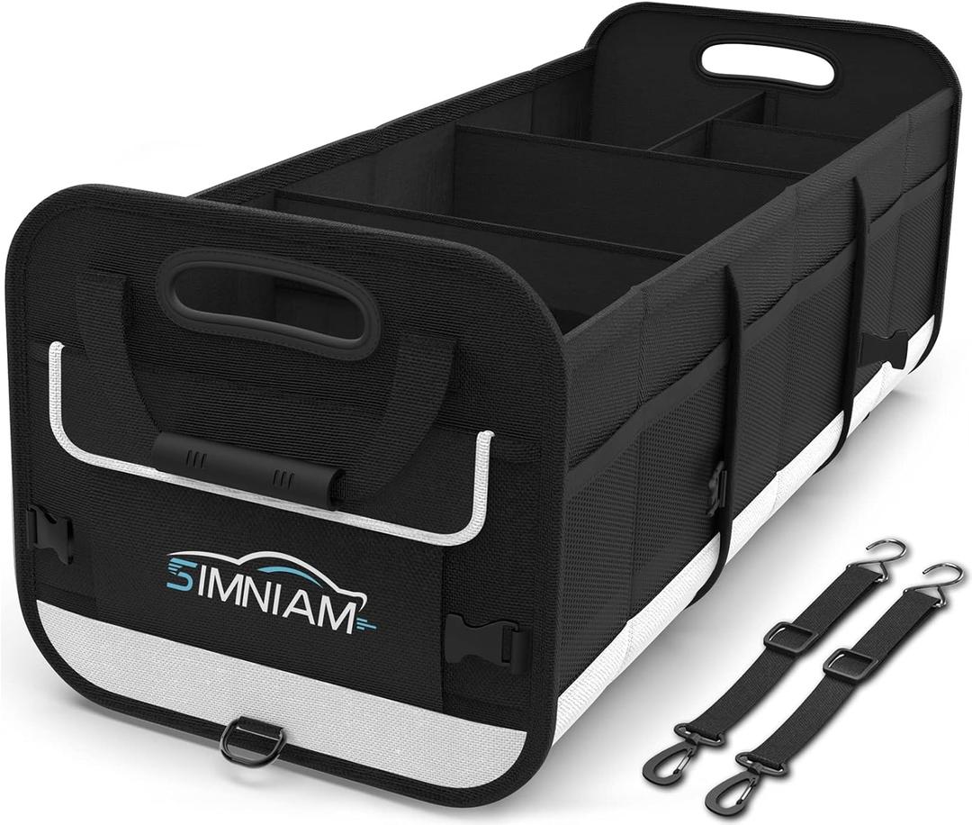 Simniam Large Car Trunk Organizer - with 5 Compartments Trunk Organizers and Storage SUV, Reinforced Handle, Securing Straps, Trunk Organizer for Car, SUV, Truck, Minivan (Black)