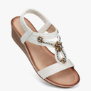 SHIBEVER Womens Wedge Sandals Flower Low Heel Dressy Sandals Elastic Ankle Strap Rhinestone Summer Comfortable Shoe Size 8