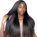 V Part Wig Human Hair 20 Inch Kinky Straight Human Hair Wigs No Leave Out Upgrade U Part Wigs Glueless Wear and Go 180% Density Yaki Straight Human Hair Wig for Black Women Natural Color