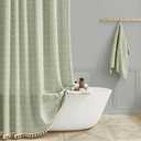 BTTN Stall Shower Curtain - 60 x 72 Inch Narrow Boho Farmhouse Linen Vintage Fabric Shower Curtain Set with 10 Hooks, Bohemian Country Decorative Heavy Duty Shower Curtains for Bathroom - Sage Green
