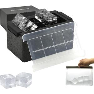 Crystal Clear Ice Cube Maker,8 Large 2" Square Pure Ice Cubes for Cocktails,Bourbon & Drinks,Clear Ice Cube Mold with Reusable Ice Storage Bag,Whiskey Gifts for Men