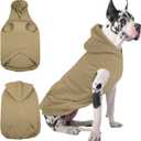 IECOii Warm Dog Hoodie for Large Dogs, Extra Large Dog Hoodie Fleece Vest with Leash Hole & Pocket, Big Dogs Sweatshirt for Giant Breed, Pullover Sleeveless Doberman, Great Dane Sweater, Khaki, 4XL
