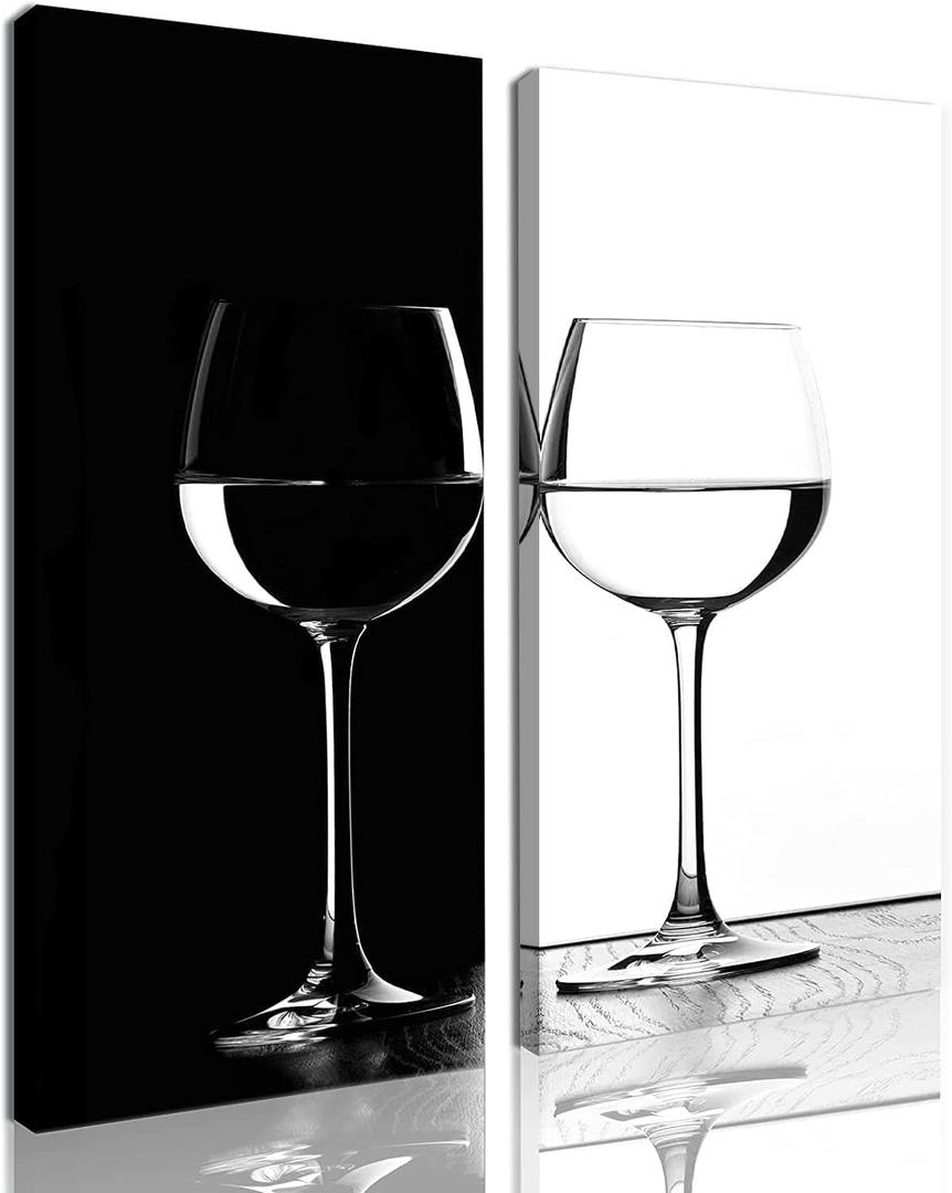 Kitchen Wall Art Wine Glass Pictures Black and White Wall Decor for Living Room Dining Room Bar Minimalist Artworks Wine Poster Office Bedroom Restaurant Canvas Painting Home Decorations 8x20" 2 Pcs