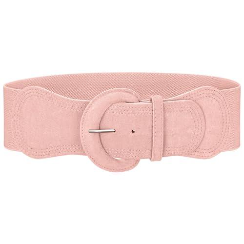JASGOOD Women Wide Stretchy Waist Belt for Dress Vintage Suede Elastic Belt with Chunky Buckle,Pink