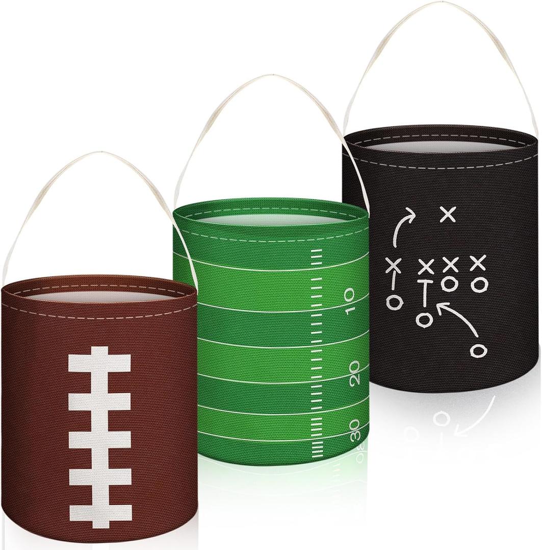Huhumy 3 Pack Sports Easter Basket Football Buckets with Handle Canvas Easter Egg Baskets Portable Hunt Party Gifts Bag for Candy (Football)