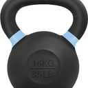 Yes4All Powder Coated Kettlebell, 35 lb Cast Iron Core Kettlebells with Non-Slip Handle & Flat Bottom for Conditioning, Heavy Duty for Strength Training - Single, Light Blue