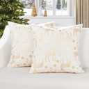 Topfinel Christmas Pillow Covers 18x18 Set of 2,Xmas Cream Velvet Snowflake Reindeer Decorative Pillow Case Winter Holiday Decor for Home Couch,White and Gold