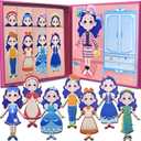 Flamax 8 Outfits Magnetic Dress Up Dolls for Girls, Magnet Dress-Up Doll Pretend Play Set Includes 42 Pieces, Magnetic Dress Up Dolls for Girls, Dress-Up Doll