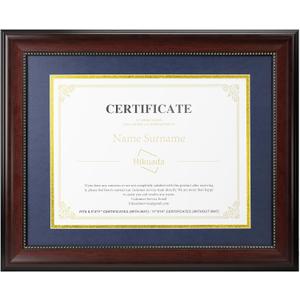 Diploma Frame 8.5x11 with Mat Navy Blue & Gold - 11x14 Display for Certificate/Degree - Graduation Gifts - Mahogany Wood with Gold Beads - Wall Mount & Tabletop Display