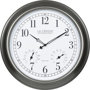 La Crosse Technology 404-00237-INT 18" Atomic Outdoor Clock with Thermometer & Hygrometer (Silver)