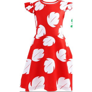 Little Girls Hawaiian Costume Dress With Luau Flower Leis Accessories Flower Hair Clip(8-9Years/140cm,red)
