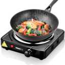 Countertop Single Cast Iron Burner 1000 Watts Electric Hot Plate with Adjustable Temperature 6.1" Cooktop for Dorm, Office, Home, Camp, Compatible for All Cookwares