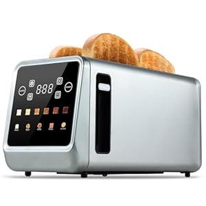 Long Slot Toaster 4 Slice, Touch Screen LED Display, 1.5” Extra Wide Slots for Thick Bread & Bagels, Countdown Timer, Memory Function, Dual Independent Control, 6 Shade Settings, Stainless Steel