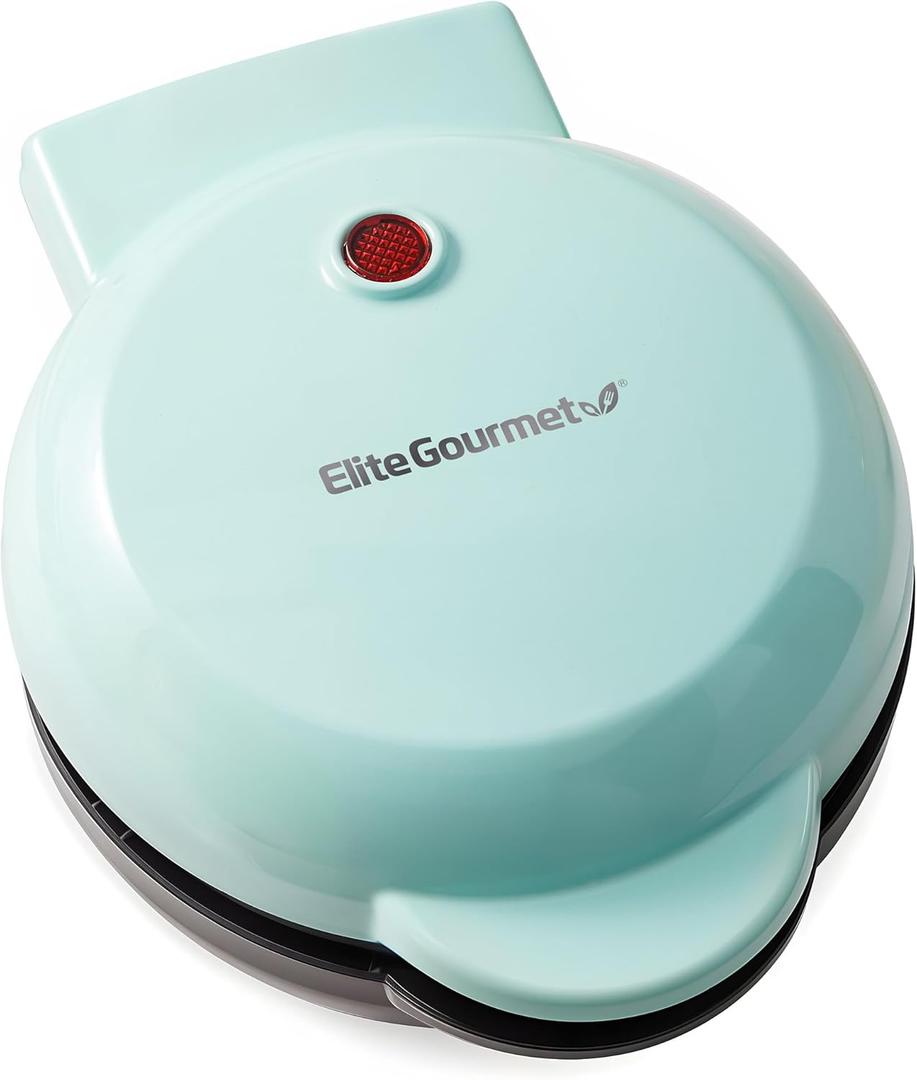 Elite Gourmet EWM013M# Electric Nonstick Mini Waffle Maker with 5-inch cooking surface, Belgian Waffles, Compact Design, Hash Browns, Keto, Snacks, Sandwich, Eggs, Easy to Clean, Blue