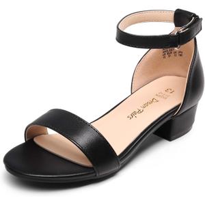 DREAM PAIRS Girls Sandals Low Heel Dress Pump Ankle Strap Interchangeable Bow Flower Wedding Party Shoes SDSD2320K BLACK Size 5 Big Kid