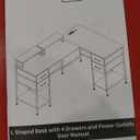 59 inch L Shaped Computer Desk with Power Outlets, Home Office Desk with 4 Adjustable Storage Drawers, Corner Desk with 2 Monitor Stands, Two Person Gaming Desk for Bedroom, White