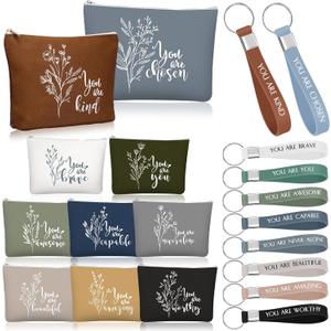 Fumete 20 Set/40 Pcs Valentine's Gifts for Coworker Bulk Employee Appreciation Gift Makeup Bag Motivational Keychains Group Valentine Gifts for Women Teacher Team Staff