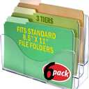 Azar Displays 250099-6PK Three Tier File and Brochure Desktop Wall Organizer Holder with Dividers brochure display stand acrylic file holder, Clear , 6-Pack