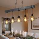 Linear Chandelier for Dining Room, Modern 5-Light Kitchen Island Lighting,Black Farmhouse Linear Chandelier with Glass Shades, L39IN+W5.5IN+H7.9IN
