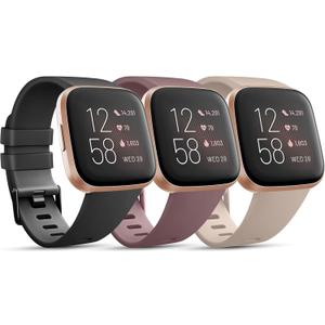 PACK 3 Soft Silicone Bands Compatible with Fitbit Versa 2 / Versa Lite - Adjustable Sport Bands for Women & Men - Small/Large (Black+Smoke Violet+Milk Tea, Large)