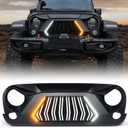 Xprite Front Grill Compatible with 2007-2018 Jeep Wrangler JK JKU, Unique Patented Design Grille w/Running and Turn Signals Light, Matte Black
