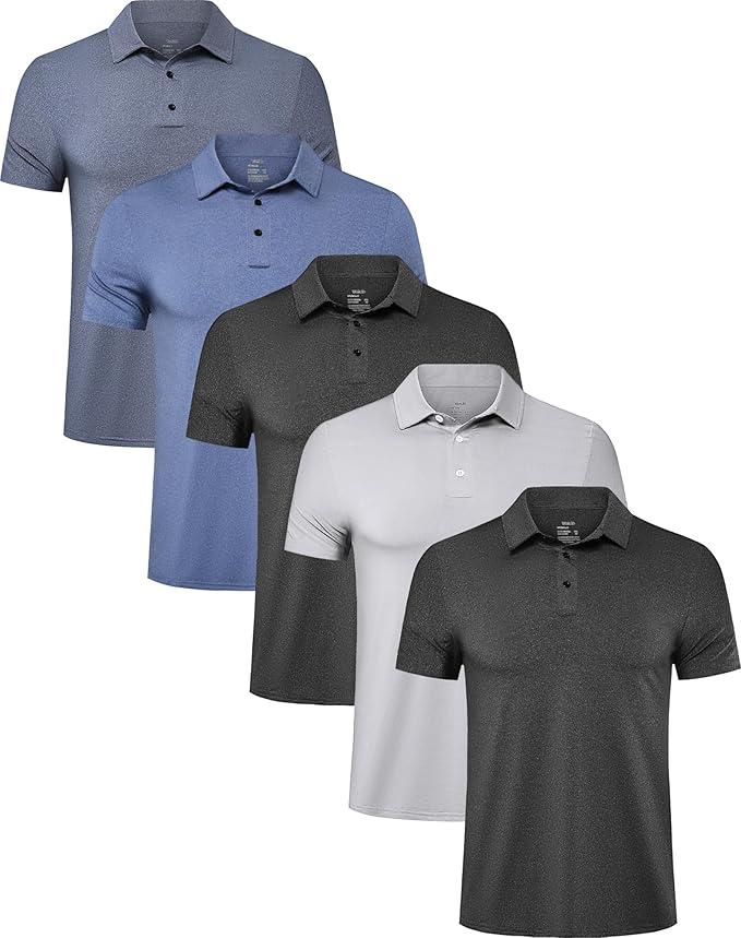 TELALEO 5 Pack Mens Polo Shirts Quick Dry Short Sleeve Golf T Shirt Performance Moisture Wicking Casual Workout,L