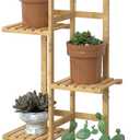 Laiensia Bamboo 5 Tier 6 Potted Plant Stand Rack Multiple Flower Pot Holder Shelf, Indoor&Outdoor Planter Display Shelves for Patio Garden, Living Room, Corner Balcony and Bedroom,Wood Color