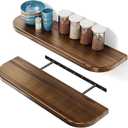 BATODA Set of 2 24 Acacia Floating Shelves for Wall (Round Edge) - Floating Bookshelf Wall - Storage Wood Shelves for House Decor, Kitchen, Bathroom - Brackets and Hardware Included (Walnut Color)