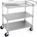 WDT 990Lbs Capacity Heavy Duty Rolling Utility Cart, NSF Rolling Carts with Wheels,Commercial Grade Metal Cart with Handle Bar & Shelf Liner,Trolley Serving Cart for Restaurant,Kitchen,Gray