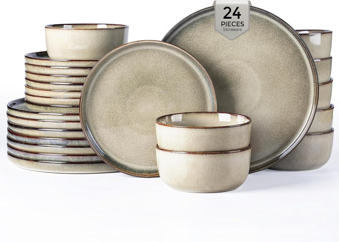 GBHOME Dinnerware Sets for 8, 24 Pieces Ceramic Plates and Bowls Set