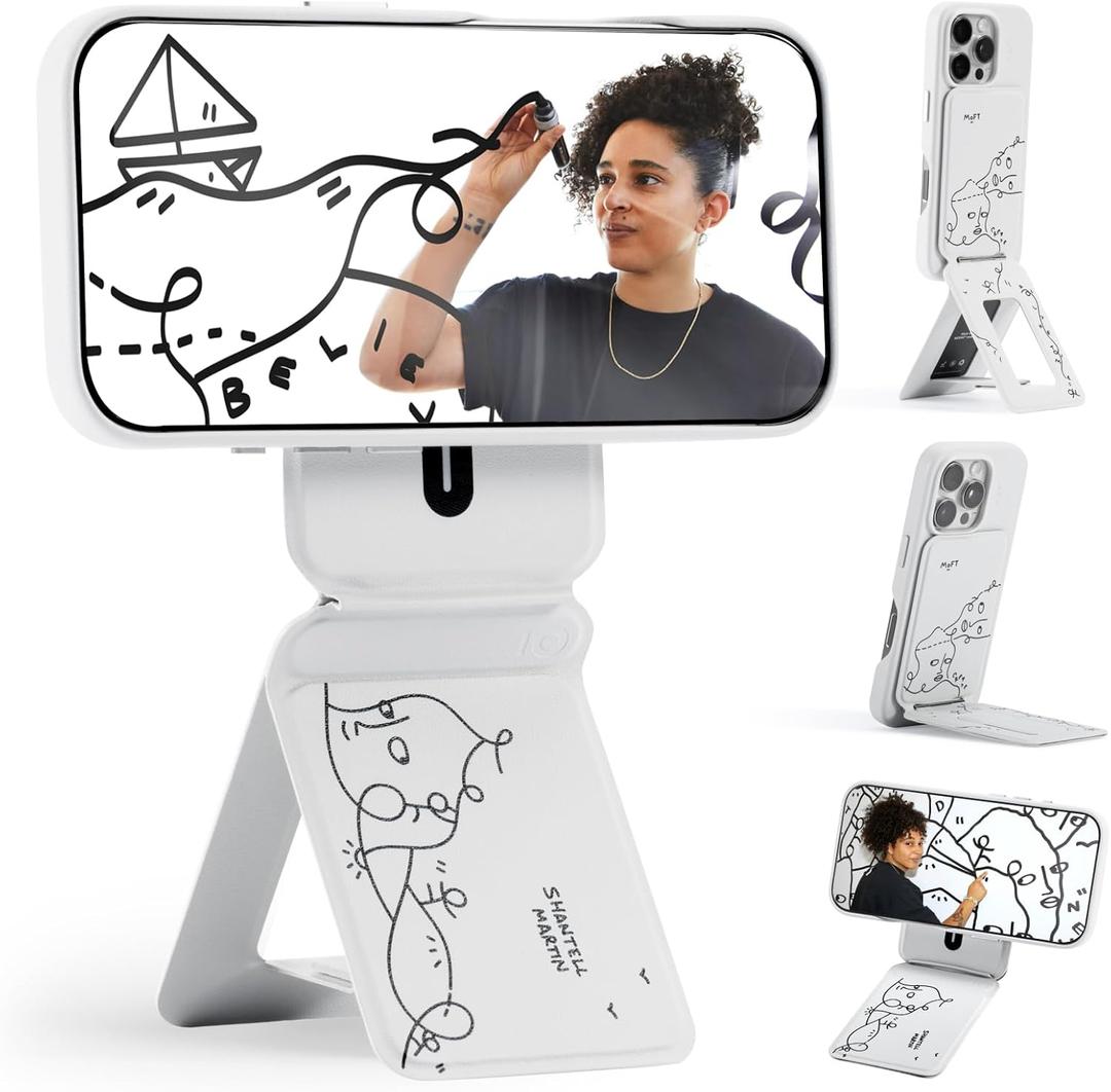 MOFT Phone Tripod Stand Selfie Stick x Shantell Martin for iPhone, Multi-Angles iPhone Stand, Lightweight & Portable Phone Holder, Strong Magnets, MOVAS Vegan Leather, Misty Cove (Without Card Slot)