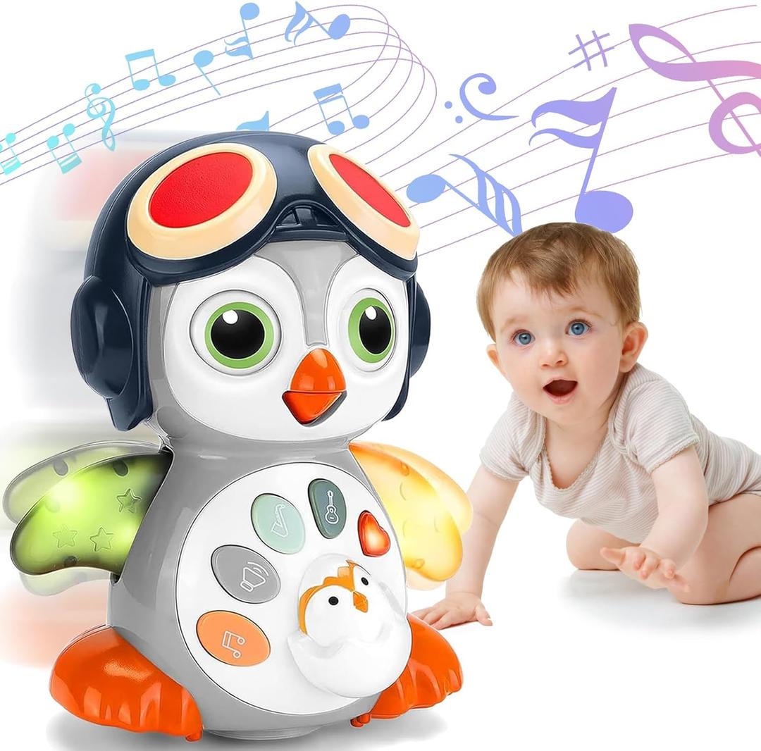 Autumety Crawling Musical Penguin Baby Toys with Music, Infant Tummy Time Toys for Babies 0 3 6 9 12-18 36 Months Newborn Devolopment Toddler Boy Girl Age 1 2 3 Year Old Christmas 1st Birthday Gifts (Muiltcolor)