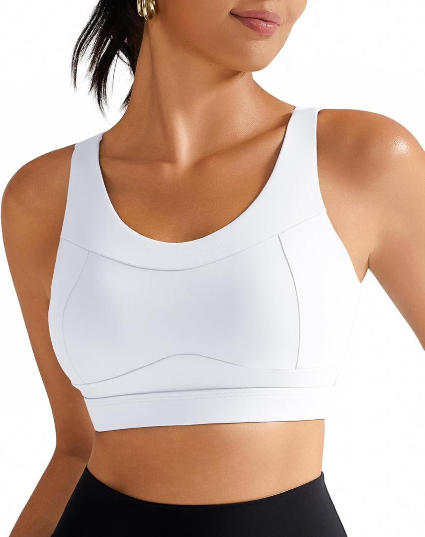 RUNNING GIRL High Impact Sports Bras for Women, Racerback White Bra Workout Crop Tank Tops Longline Sports Bra Push up(WX2667 White, XL)