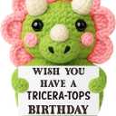 Xinezaa Funny Valentine Gift for Friends, Mini Crochet Triceratops with Birthday Pun Sign, Cute Handmade Dinosaur Desk Decor, Galentine Bestie Coworker Gift