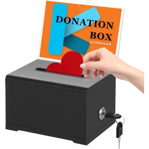 KYODOLED Black Suggestion Box with Slot and Lock for Voting, Donation Box with Sign Holder, Tip Jar, 6.2" x 4.6" x 4.0" (Black-PS-1P)