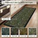 Collive Kitchen Mats for Floor, Cushioned Anti Fatigue Mat Dark Green Floral Rugs 2 Piece Non Skid Waterproof Sink Rug, Memory Foam Comfort Standing Mat for Office, Laundry, Desk