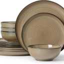 Ceramic Dinnerware 12 Pieces Dinnerware Sets Cereal Bowls Reactive Change Glaze Dish Sets, Modern Stoneware Dishe