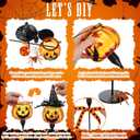 3 Set Halloween Pumpkin Candle Holders DIY Halloween Decorations Set Include Grimace Tealight Votive Candlestick Holders, LED Candle, Witch Hat, Spider, Ribbon to Create a Thrilling Atmosphere