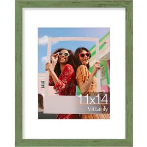 Vittanly 11x14 Picture Frame, Matted for 8x10 Photos, Rustic Green