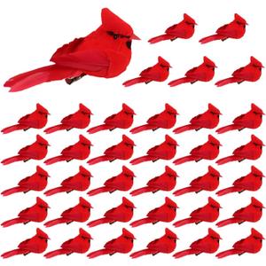 KLEWEE 36 Pcs Small Artificial Red Cardinal Birds, Clip On Christmas Red Cardinal Ornaments for Christmas Tree Decorations, Wreath, Centerpiece and Crafts