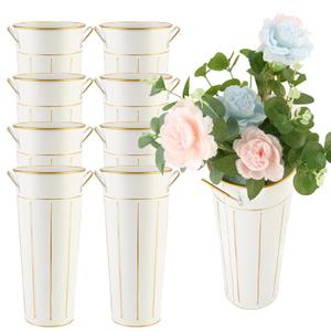 Entjor Galvanized Flower Bar Buckets with Handles 8 Pcs 9 Inch Tall Metal Bucket for Flower Supplies, Home Decor, Wedding Centerpiece, Table Decorations, Outdoor Unbreakable Tin Vase