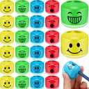 Crtiin 24 Pcs Pencil Sharpeners for Kids Classroom Cartoon Smile Small Pencil Sharpener Handheld Manual Dual Holes Gifts for School Office Art Room