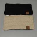 Winter Headbands for Women Wool 2 Pack, Ear Warmers for Women Headband Knit Thick Fleece Lined, Cold Weather Warm Ear Muffs(Black+Beige)